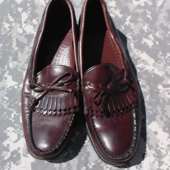 DEXTER RED/BROWN LEATHER & LEATHER SOLED MEN\'S sz10.5 KILTIE TIE LOAFERS KD 6864 main image 9